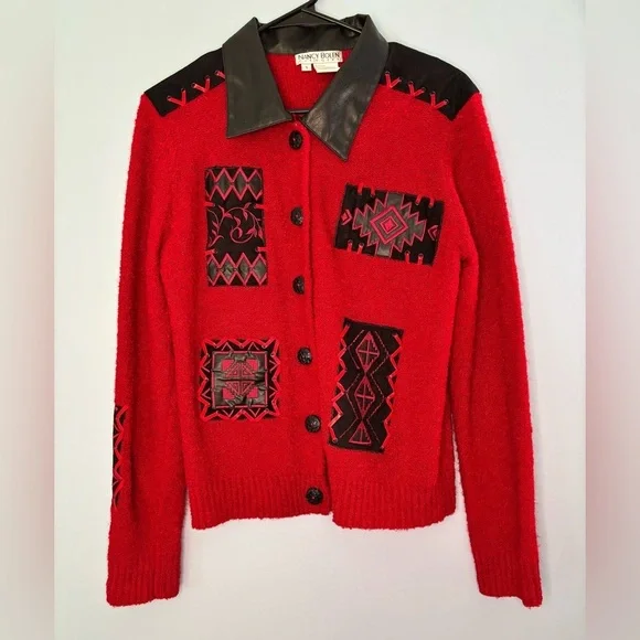 VTG Nancy Bolen City Girl Cardigan Jacket Wool Blend Size Small Aztec Western - Picture 1 of 8
